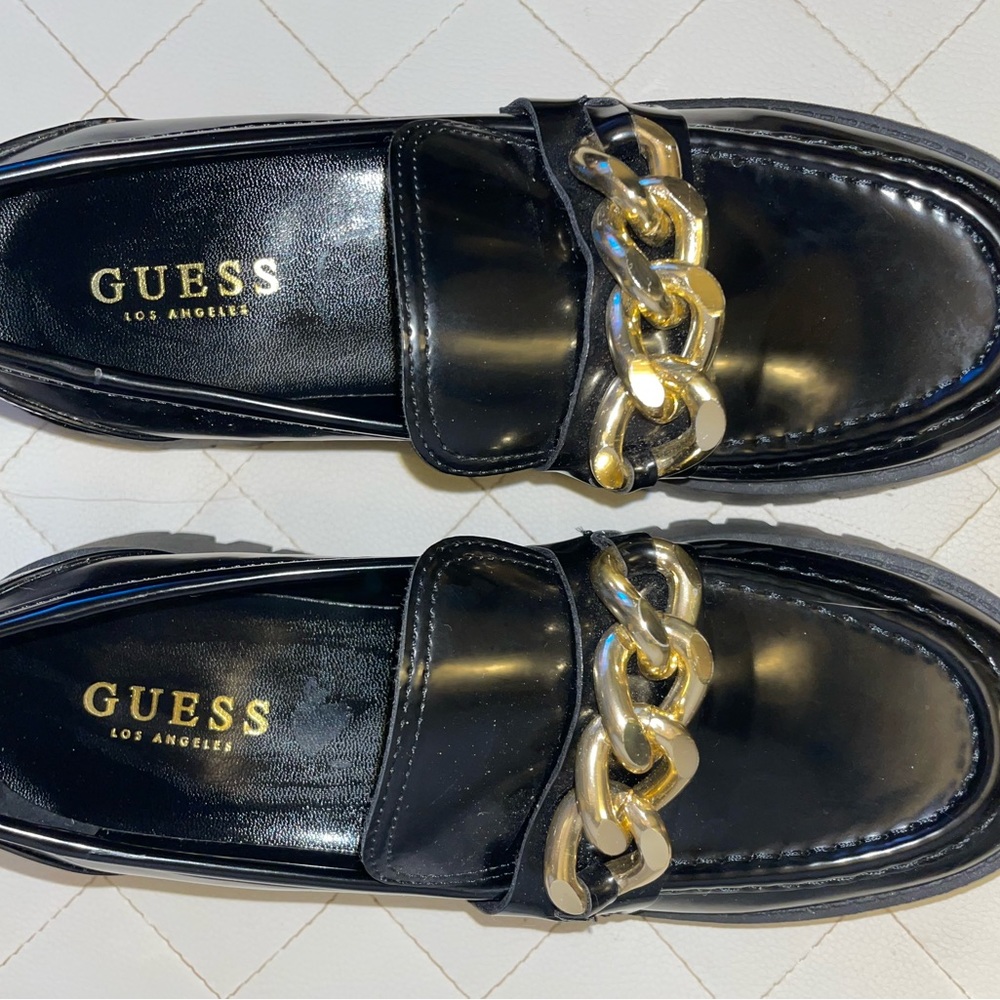 Guess Womens New Platform Loafers with Chunky Heel Gold Chain - 8